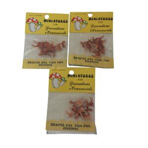 Vintage Miniature Plastic Deer with Antlers Set of 3 Packages Hand Painted